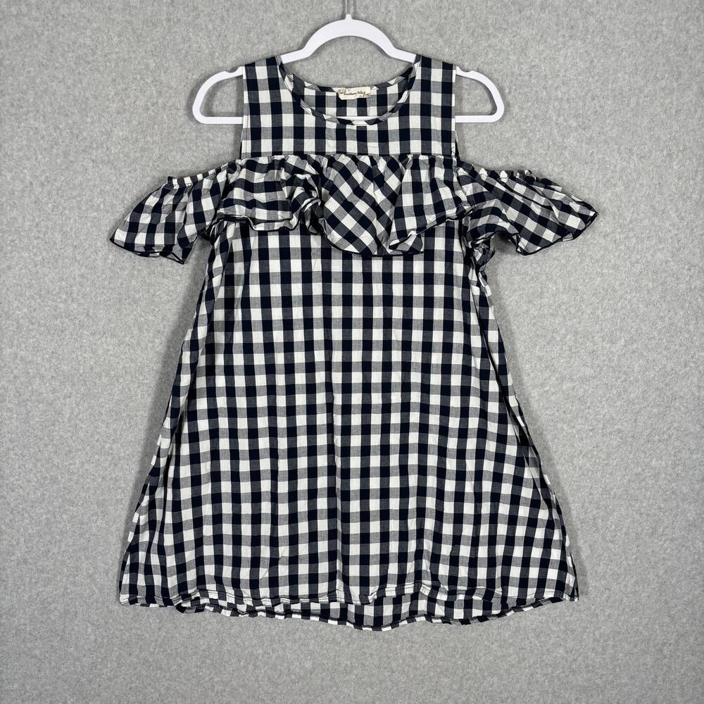 Southern‎ Stitch Dress Juniors Large Navy Gingham Ruffle Flowy Cottage Farmhouse